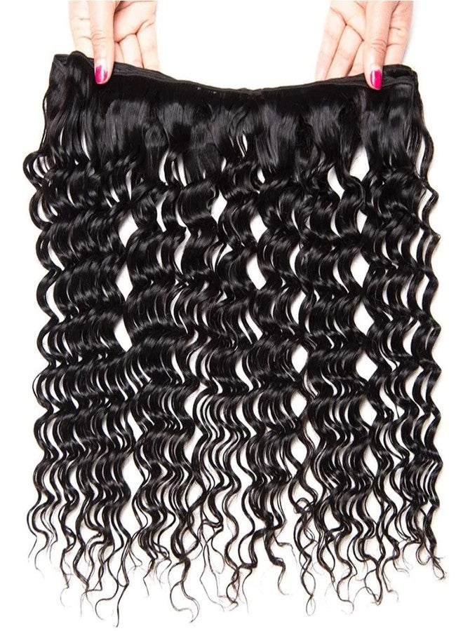 FQ Brazilian Deep Wave Bundles with Closure Deep Curly Weave Human Hair Bundles with Lace Closure Unprocessed Virgin Hair Weft Bundles and 4x4x1 Closure(12 14 16+10, 70g/bundle) - Image 2