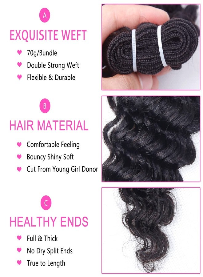 FQ Brazilian Deep Wave Bundles with Closure Deep Curly Weave Human Hair Bundles with Lace Closure Unprocessed Virgin Hair Weft Bundles and 4x4x1 Closure(12 14 16+10, 70g/bundle) - Image 5