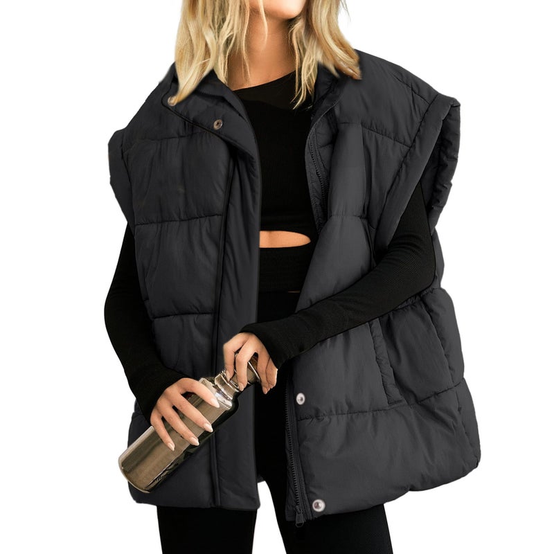 Songling Womens Oversized Puffer Vest Stand Collar Full Zip Sleeveless Bubble Puffer Vest Quilted Padded Warm Coat Outwear (Black,XXL) - Image 1