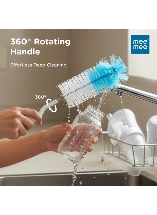 Mee Mee Nylon Bottle Brush with Nipple Cleaner | 360° Rotating Handle | High-Density Soft Bristles | BPA-Free | Scratch-Free Cleaning | Non-Toxic | Easy Grip | Dishwasher Safe (Dark Blue) - Image 3