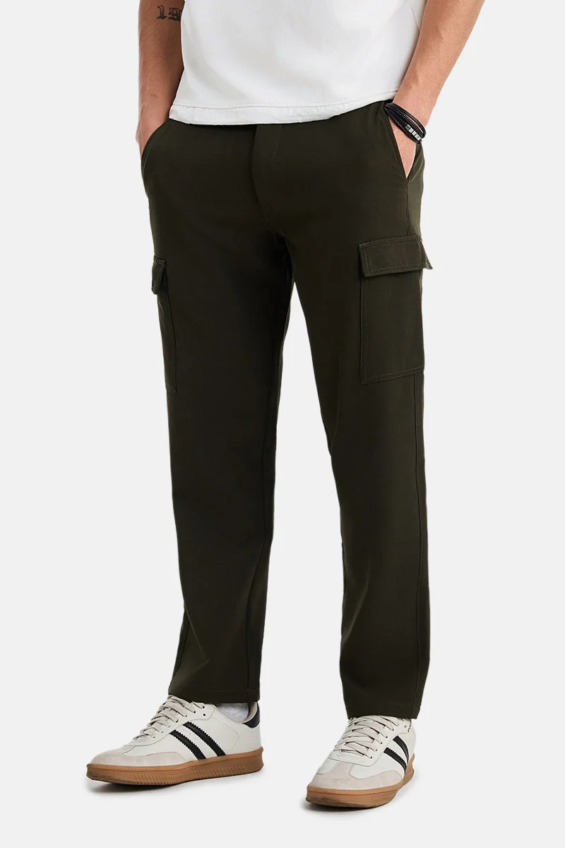 SNITCH Olive Solid Regular Fit Streetwear Cargo