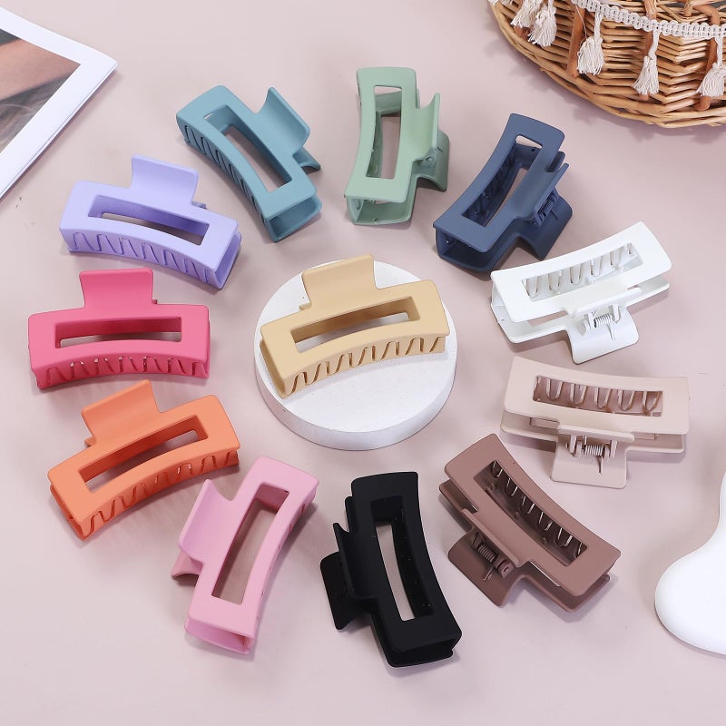 Sisiaipu 12 Pcs Medium Hair Clips, 3.5 Inch, Colorful - Hair Clips for Thick and Thin Hair, Square Claw Clips, Jaw Clips, Bulk Hair Accessories for Women and Girls - Image 3