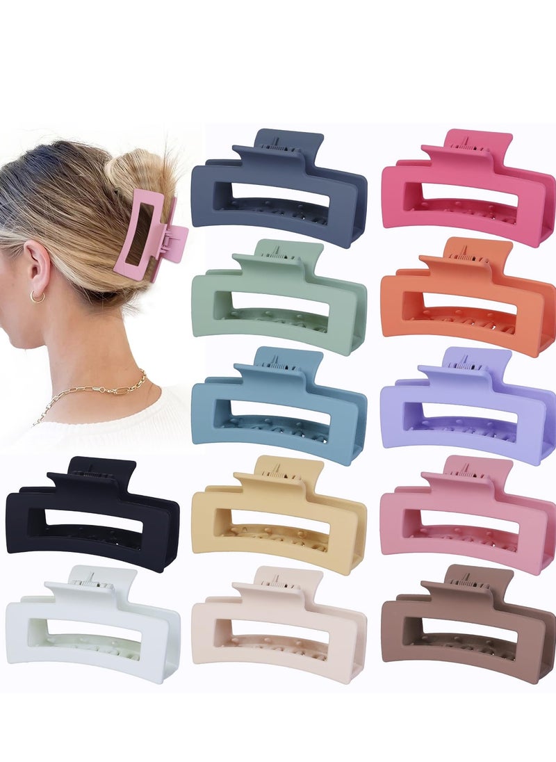 Sisiaipu Sisiaipu 12 Pcs Medium Hair Clips, 3.5 Inch, Colorful - Hair Clips for Thick and Thin Hair, Square Claw Clips, Jaw Clips, Bulk Hair Accessories for Women and Girls  - Image 1