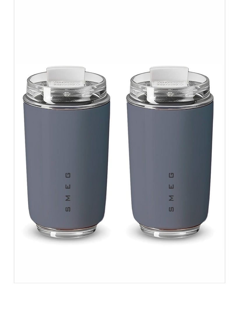 smeg Travel Mug, Insulated Coffee Tumbler, Leak Proof Stainless Steel Thermal Reusable Coffee Cup, Lightweight And Portable Drink Container For Home Office Traveling, (Pack Of 2pcs, 350ML Grey) - Image 1