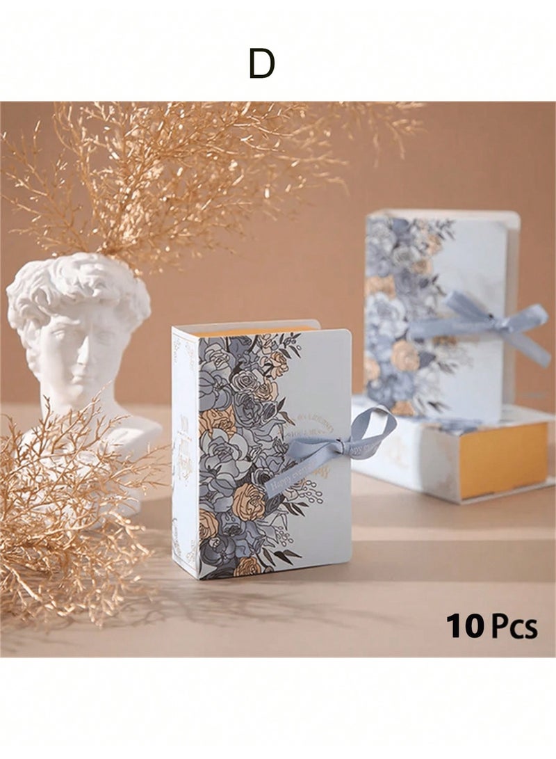10pcs Book-Shaped Wedding Candy Boxes with Floral Design & Ribbon – Elegant and Creative Paper Gift Boxes for Chocolate, Sweets & Small Favors | Perfect for Weddings, Anniversaries, Birthdays, Valentine’s & Special Events | Decorative Treat Packaging - Image 2
