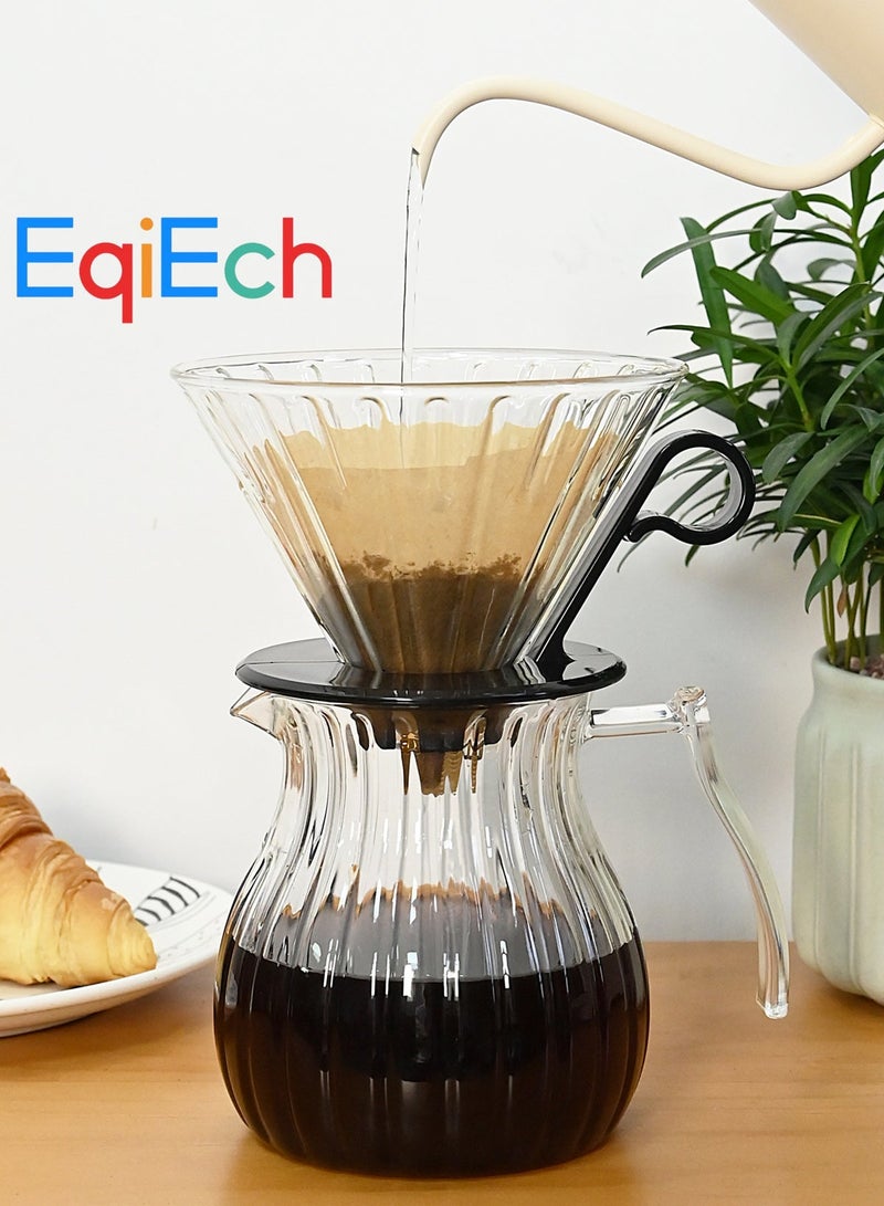 ايكي ايك طقم صانع القهوة بالصبّ V60، حامل قهوة سعة 600 مل مع قطّارة قهوة زجاجية، طقم قهوة يدوي 2 في 1 للمنزل أو المكتب، لـ 1–4 أكواب - Image 1