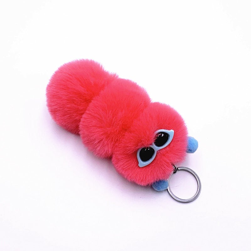 Cute Caterpillar Keychain Plush Charm Watermelon red