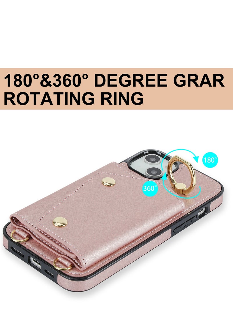 GULFLINK PU Leather Back Cover Phone Case with Purse and Straps for Apple iPhone 15 Rose gold - Image 4