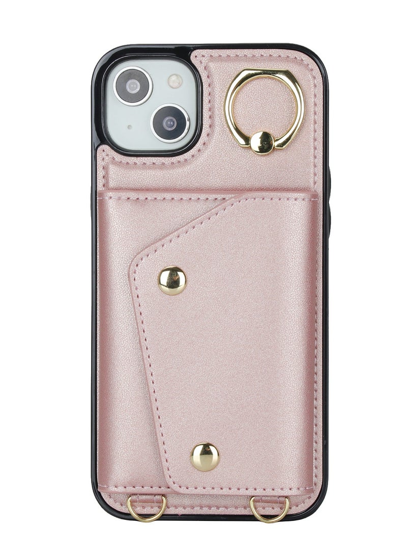 GULFLINK PU Leather Back Cover Phone Case with Purse and Straps for Apple iPhone 15 Rose gold - Image 1