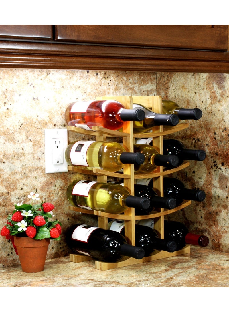 12-Bottle Natural Bamboo Wine Rack, Freestanding Countertop Wine Storage - Image 2