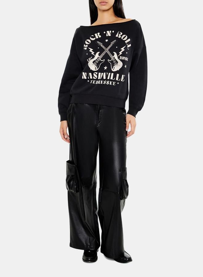 FOREVER 21 Rock N Roll Off-the-Shoulder Pullover - Image 4