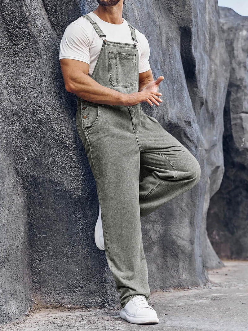Runcati Men's Denim Bib Overall Jean Romper Trousers Adjustable Strap Workwear Slim Fit Jumpsuit - Image 4