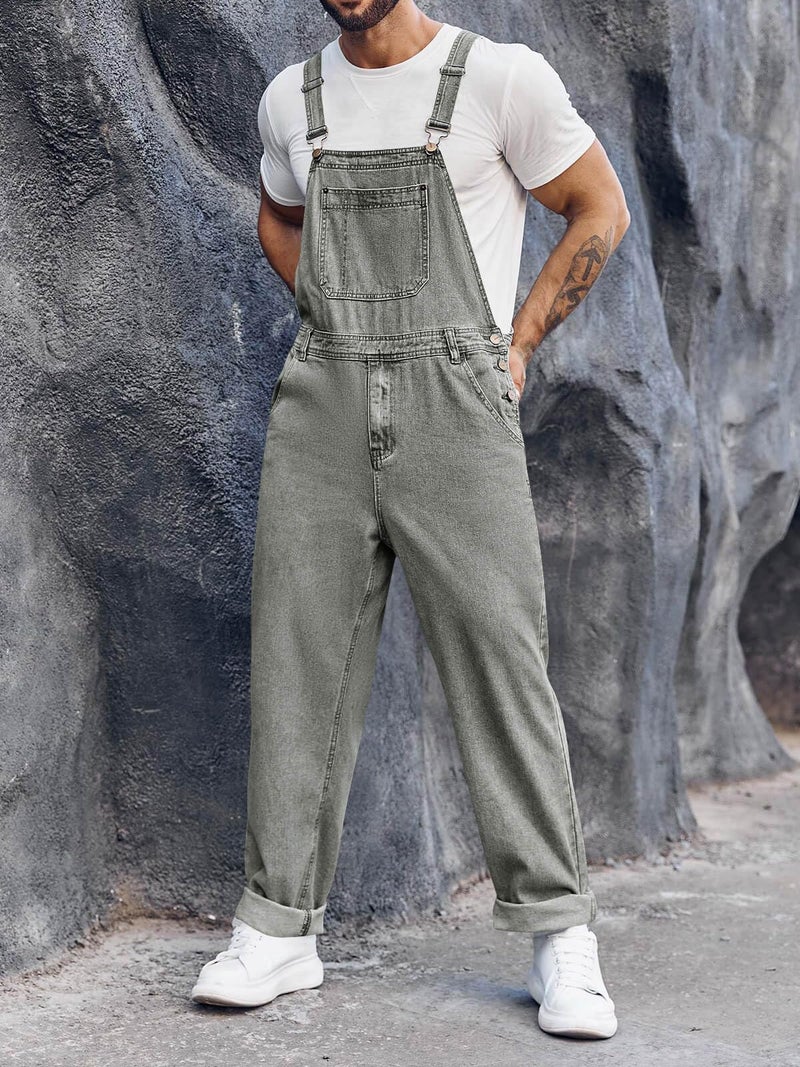 Runcati Men's Denim Bib Overall Jean Romper Trousers Adjustable Strap Workwear Slim Fit Jumpsuit - Image 3