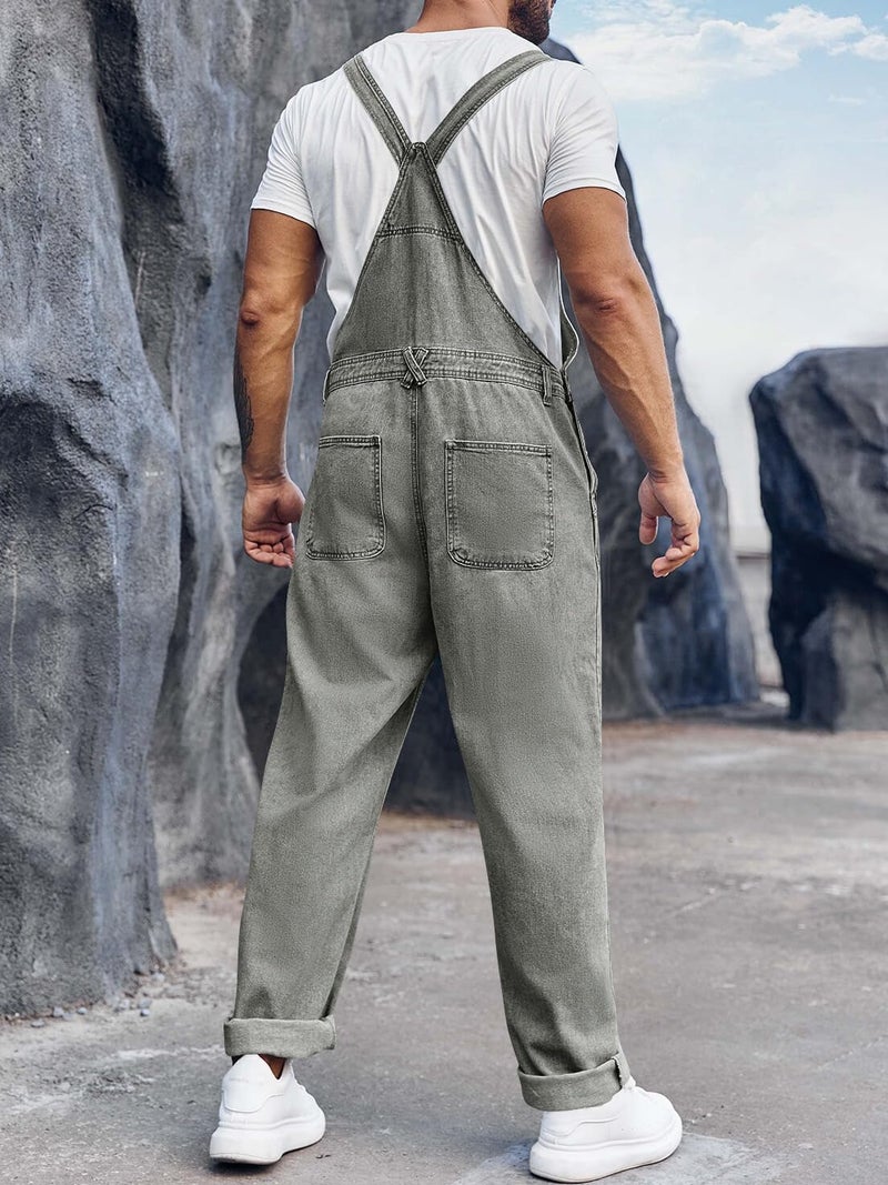 Runcati Men's Denim Bib Overall Jean Romper Trousers Adjustable Strap Workwear Slim Fit Jumpsuit - Image 5