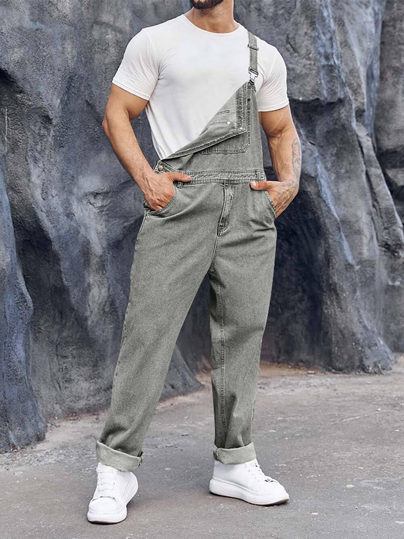 Runcati Men's Denim Bib Overall Jean Romper Trousers Adjustable Strap Workwear Slim Fit Jumpsuit - Image 2
