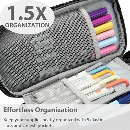 SPACEMATE Pencil Case Pouch Box Bag School Supplies Girls Boys Kids, Cute Preppy Stuff Large Big Capacity Aesthetic Pen Organizer, Back to College Stationary, Black, Classic Stlye, 1800ml - Image 5