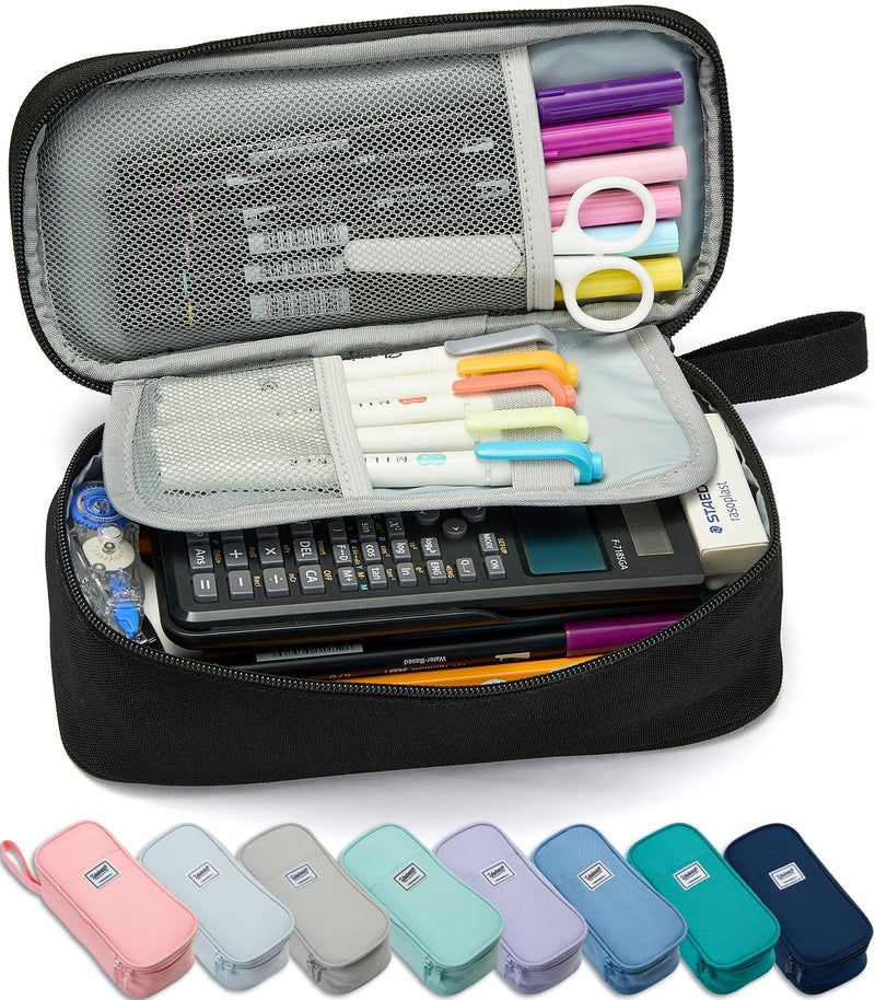 SPACEMATE Pencil Case Pouch Box Bag School Supplies Girls Boys Kids, Cute Preppy Stuff Large Big Capacity Aesthetic Pen Organizer, Back to College Stationary, Black, Classic Stlye, 1800ml - Image 1