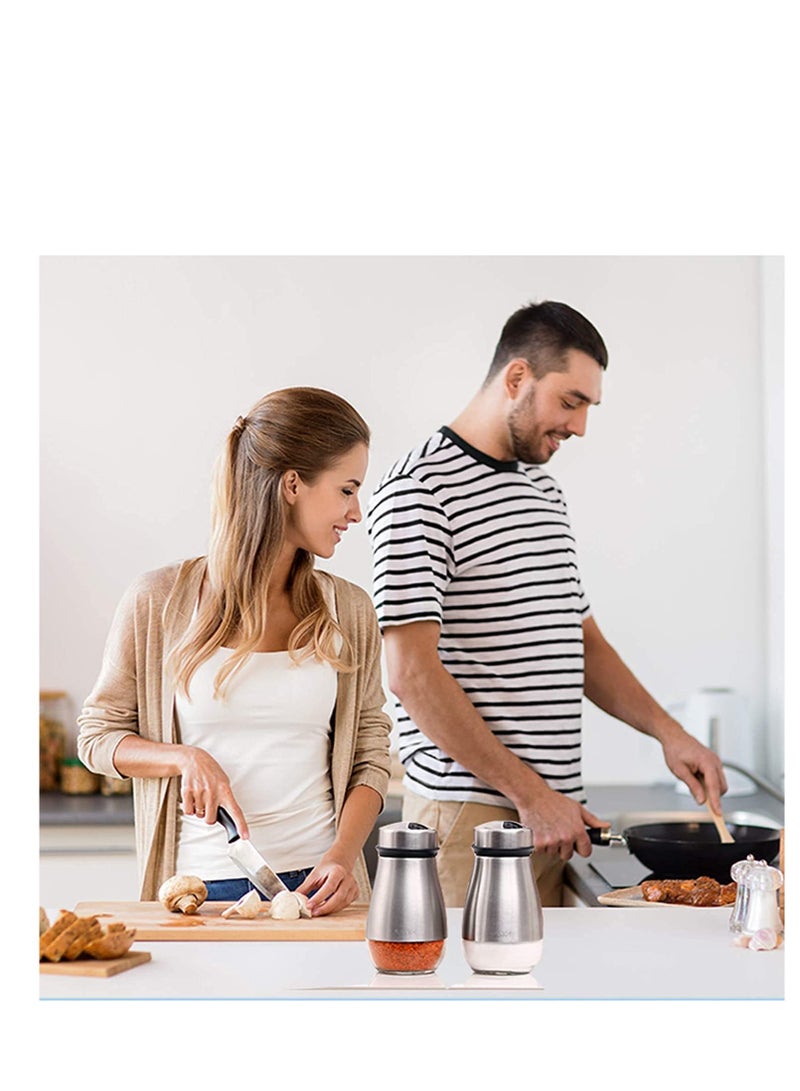 Salt and Pepper Shakers Set - Shaker with Adjustable Pour Holes - 304 Stainless Steel Glass Spice Dispenser Refillable Perfect for Black, Kosher, and Sea Salts - Seasoning 2pcs  - Image 3