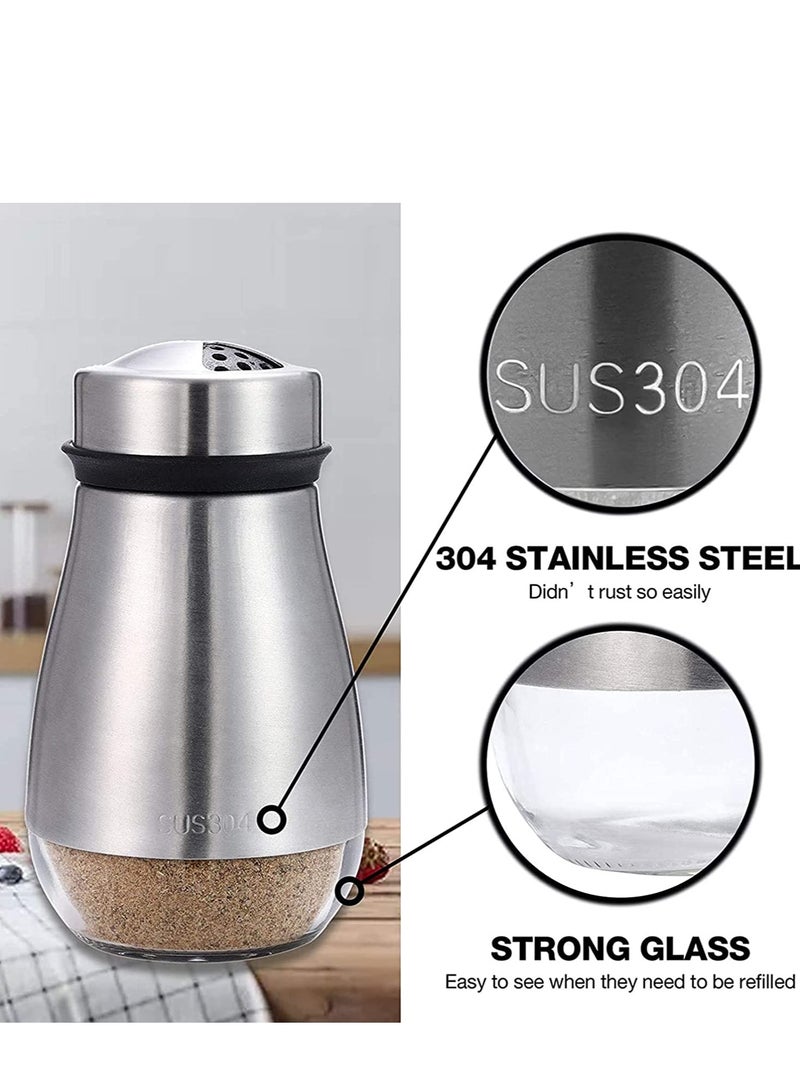 Salt and Pepper Shakers Set - Shaker with Adjustable Pour Holes - 304 Stainless Steel Glass Spice Dispenser Refillable Perfect for Black, Kosher, and Sea Salts - Seasoning 2pcs  - Image 5
