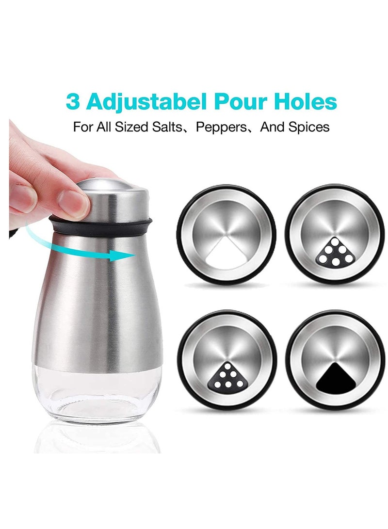 Salt and Pepper Shakers Set - Shaker with Adjustable Pour Holes - 304 Stainless Steel Glass Spice Dispenser Refillable Perfect for Black, Kosher, and Sea Salts - Seasoning 2pcs  - Image 2