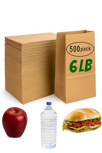 pizety Brown Paper Bags 6 lb 500 Count Kraft Lunch Bags for Sandwiches Snacks Crafts Recyclable Paper Sacks for Food School or Takeout Bulk Pack