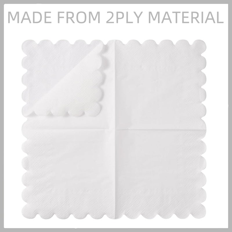 BEFORYOU 200 Pack Cocktail Napkin 2-Ply Scalloped Edged Dessert Napkins Folded 5 x 5 Inches Disposable Napkins for Dinner Wedding Birthday Party Bridal Anniversary Reception Event (White) - Image 3