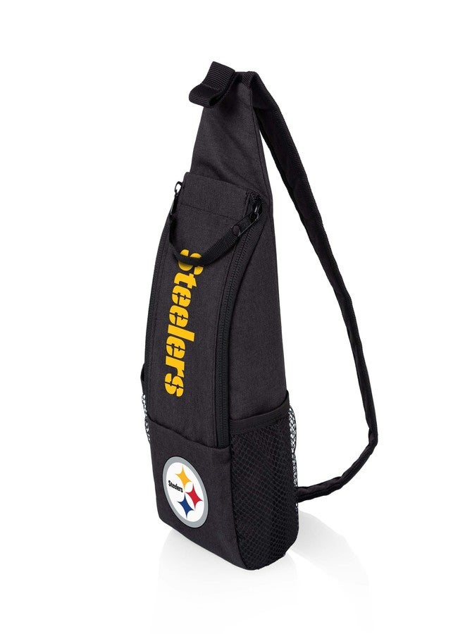 Picnic TIME Pittsburgh Steelers Strider Crossbody Cooler Sling Bag, Insulated 3 Can Capacity Tactical Shoulder Pack, Anti-Theft Water Resistant Black Travel Chest Bag & Small Outdoor Daypack (Black) - Image 2