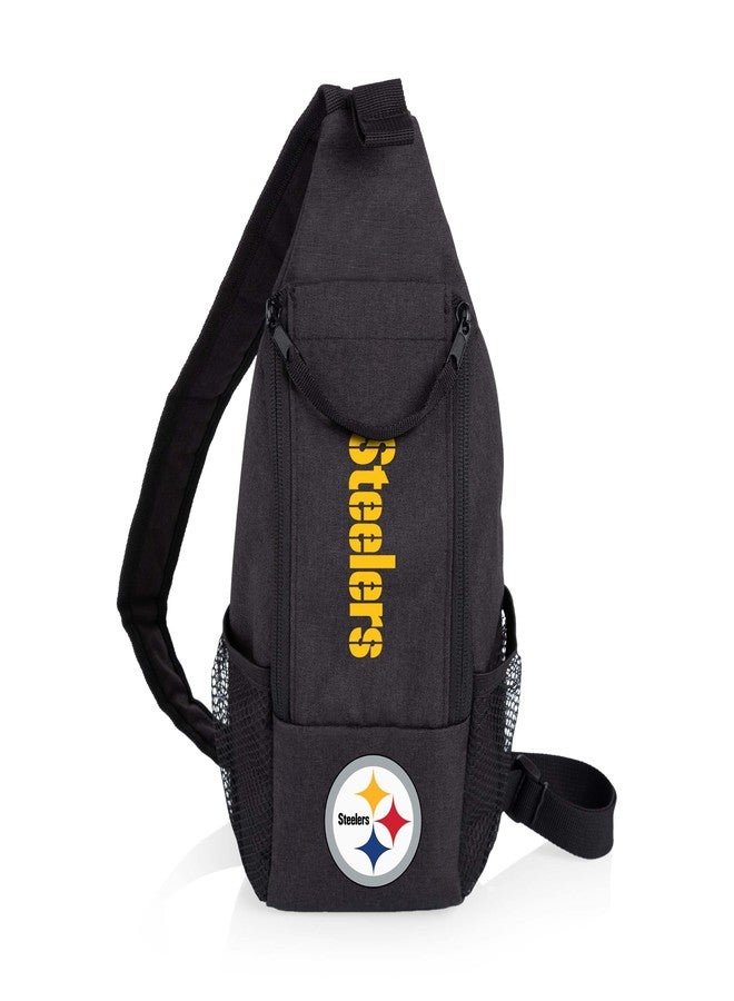 Picnic TIME Pittsburgh Steelers Strider Crossbody Cooler Sling Bag, Insulated 3 Can Capacity Tactical Shoulder Pack, Anti-Theft Water Resistant Black Travel Chest Bag & Small Outdoor Daypack (Black) - Image 1