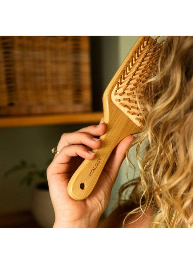 VITALOGY - Bamboo Hair Brush For Hair Growth - Eco Friendly Hair Brush Detangler - Anti-Frizz Hair Brushes With Bamboo Bristles For Massaging Scalp - Natural Wooden Paddle Brushes For Women & Men  - Image 3