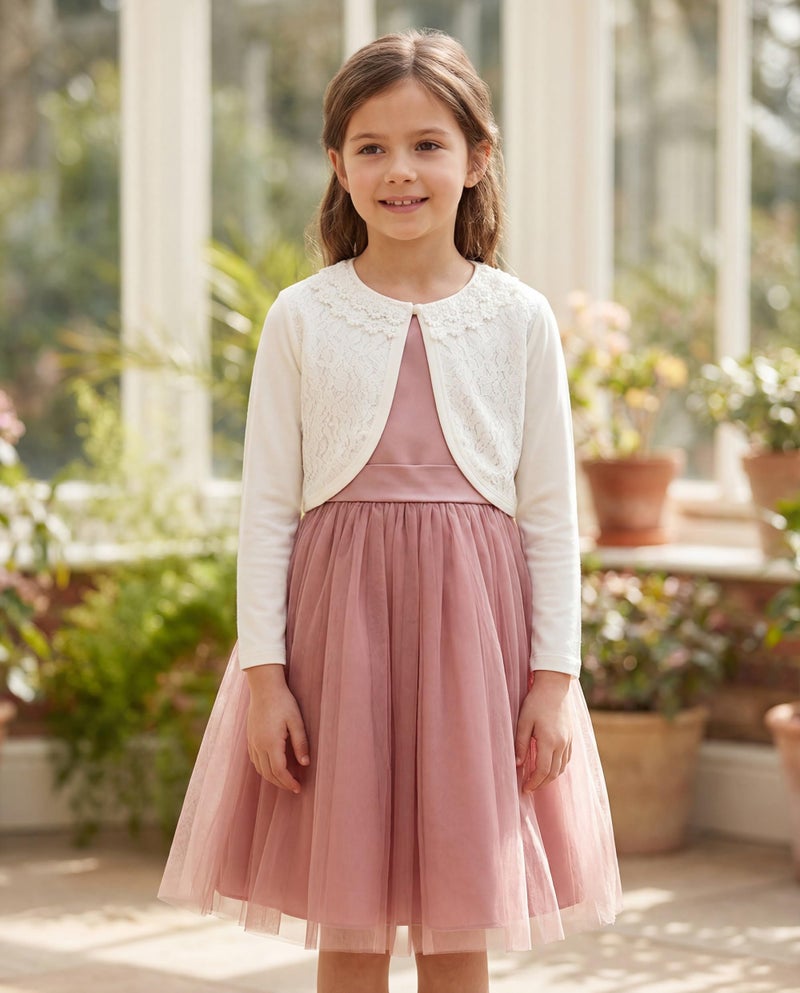 BOLEROSE Girls Long Sleeve Floral Lace Bolero Cardigan Kids Shrug Cover Up (Ivory, 13-14 YRS) - Image 3