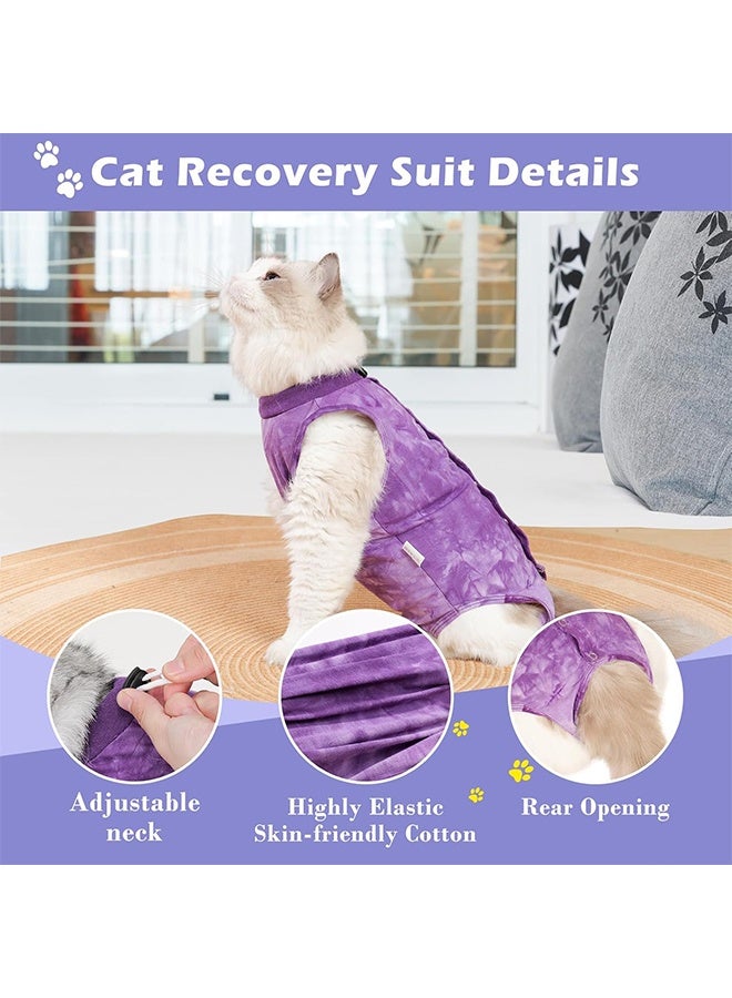 Cat Surgery Recovery Suit Kitten Onesie for Cats After Surgery Female Breathable Kitty Spay Suit for Abdominal Wound Skin Diseases E-Collar Alternative Wear(Tie-dye Purple,L) - Image 3