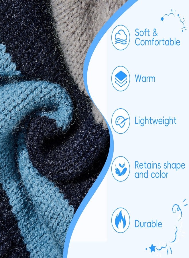 Zando Satin Lined Baby Girls Boys Toddler Winter Hat Earflap Infant Beanie Warm Knit Hat with Pompom Silk Lined Skull Cap Outdoors Christmas School Accessories Blue Stripe 1-3T - Image 5