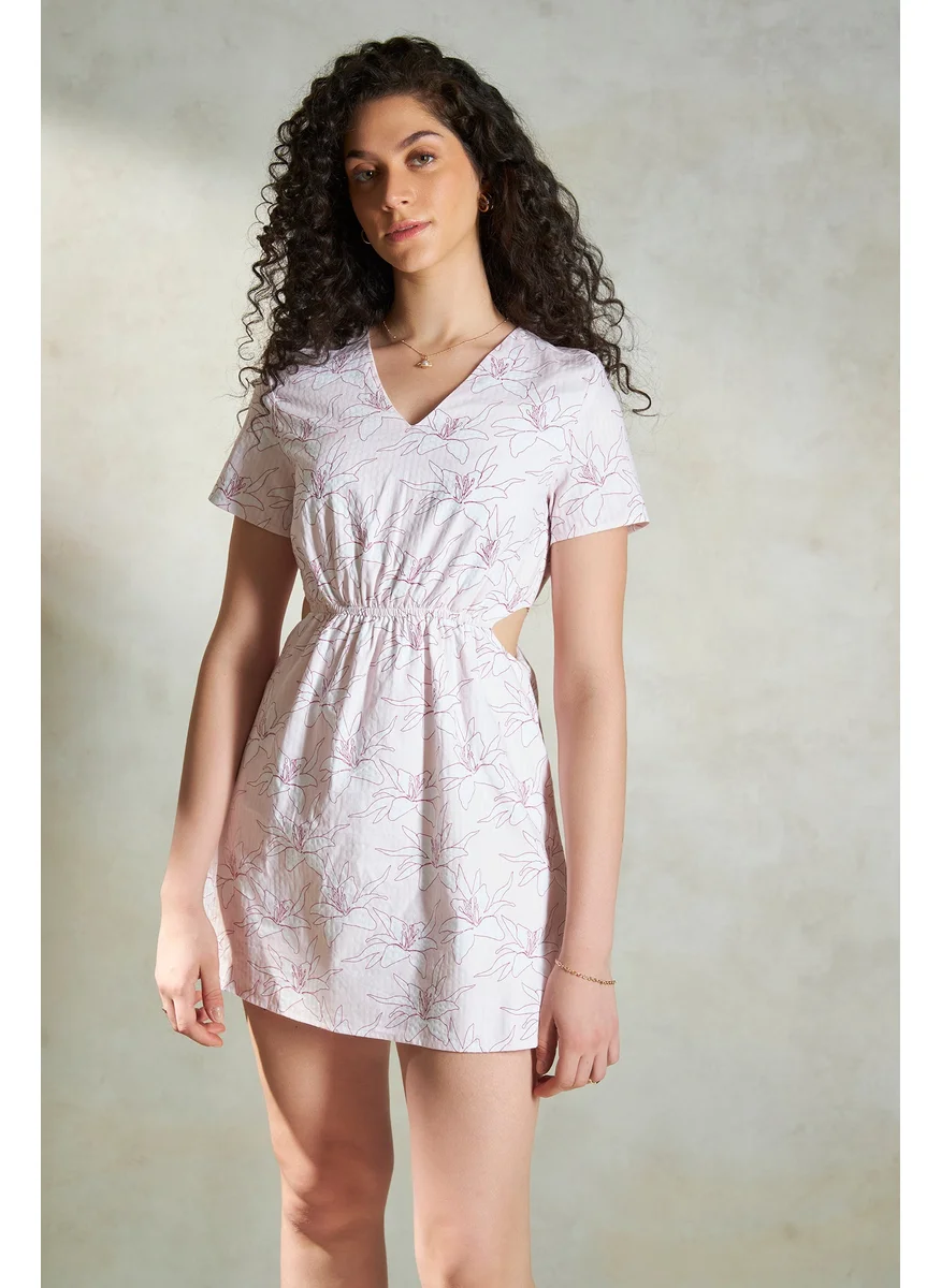 Virgio Virgio Women Floral V-Neck Regular Sleeve Cotton Mini Length Dress