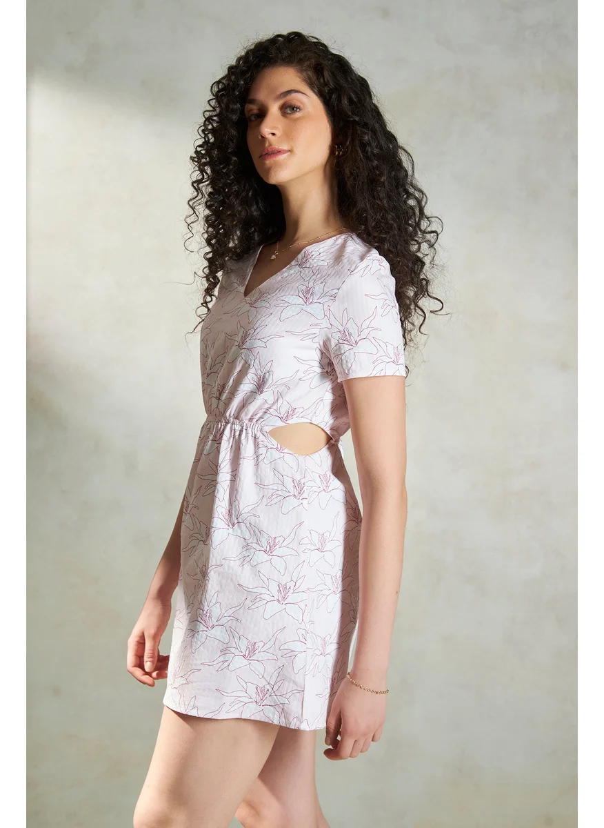 Virgio Virgio Women Floral V-Neck Regular Sleeve Cotton Mini Length Dress