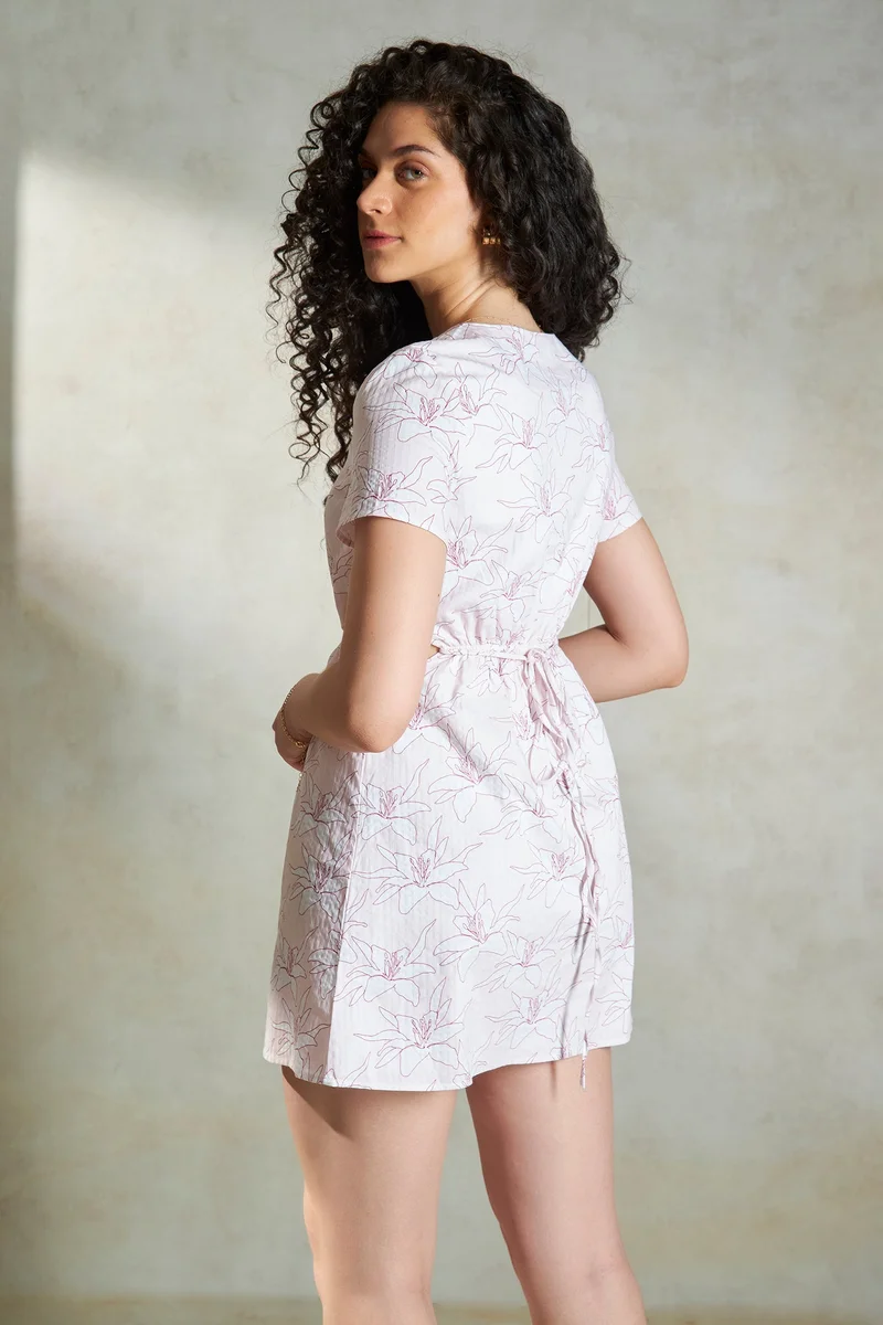 Virgio Virgio Women Floral V-Neck Regular Sleeve Cotton Mini Length Dress