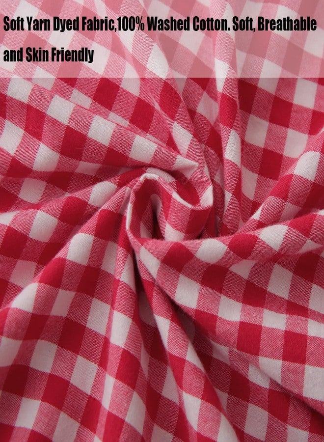 Silnuo Gingham Ruffle Body Pillow Cover, Washed Cotton Red/White Plaid Checkered Long Pillowcase Vintage Pillow Sham-20" x 54" - Image 5