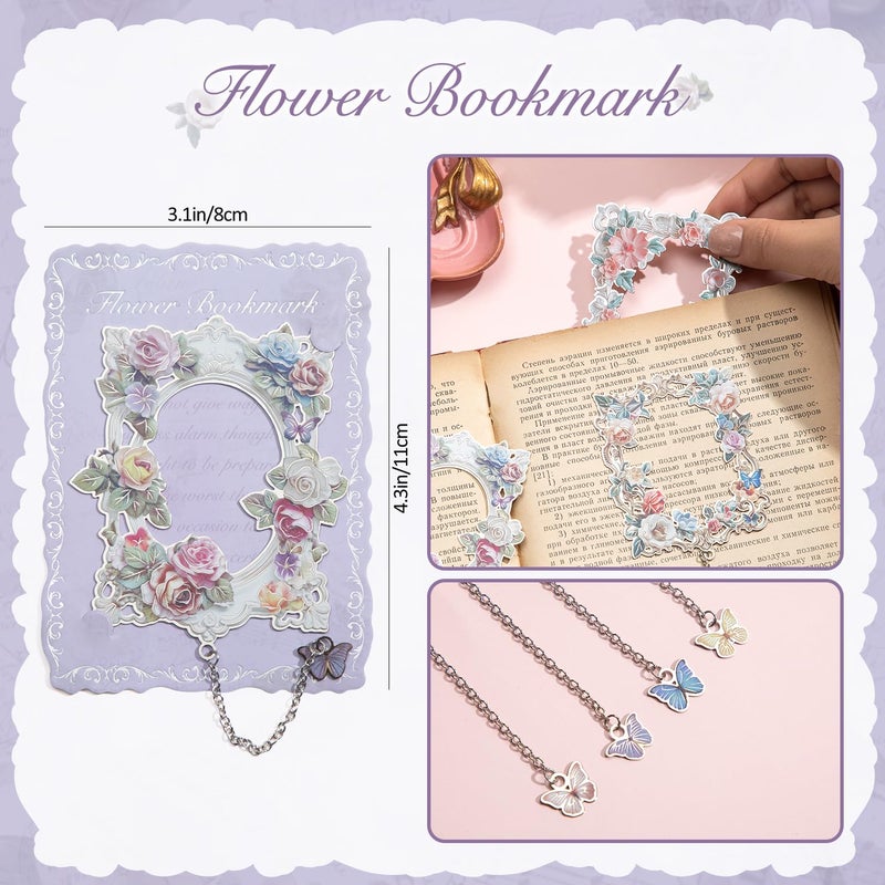 emmoolife 4 Pieces Metal Bookmarks for Women, Large Size Cute Hollow Bookmark Garland Flower Window Butterfly Unique Book Mark for Reading, Artistic Gift for Book Lovers Writers Readers Children Teens Men - Image 3