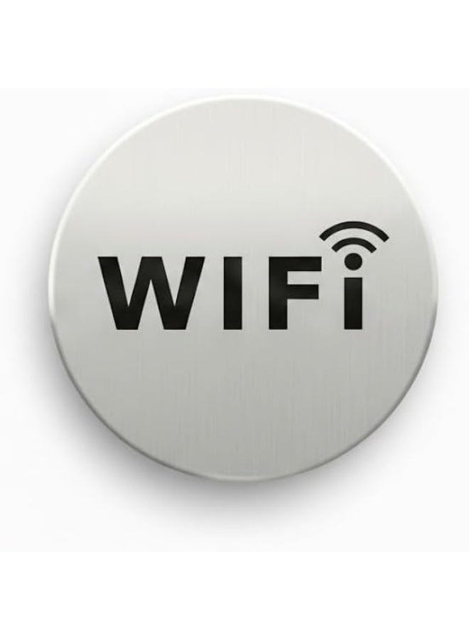 لوحة معدنية دائرية فضيةواي فاي علامة wifi، ديكور عصري سهلة التركيب على الجدران وتوفر إرشادات واضحة لموقع ,واي فاي  قطعه واحده