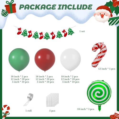 LYVEEF Christmas Balloons Arch Kit Green Red White Balloon Garland With Candy Cane Foil Balloons Christmas Banner Xmas Party Decorations - Image 5