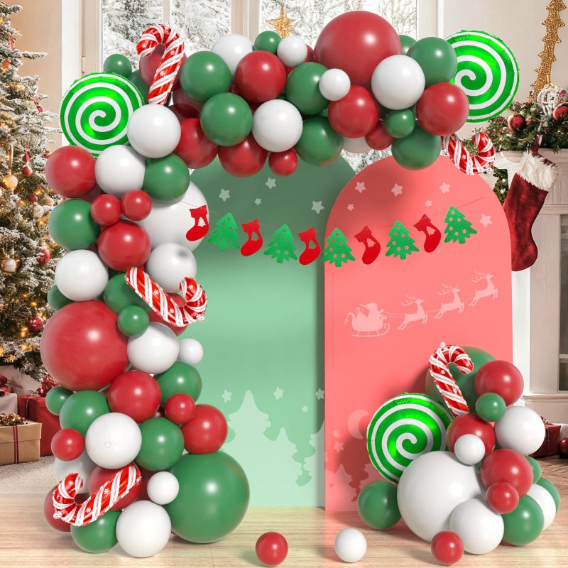 LYVEEF Christmas Balloons Arch Kit Green Red White Balloon Garland With Candy Cane Foil Balloons Christmas Banner Xmas Party Decorations - Image 3