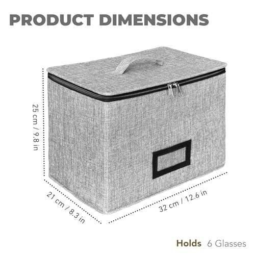 HURZMORO Wine Glass Storage Box with Dividers, Holds 6 Red or White Wine Glasses, Hard Top and Sides,6 Compartment Stemware Storage Container, Grey - Image 2