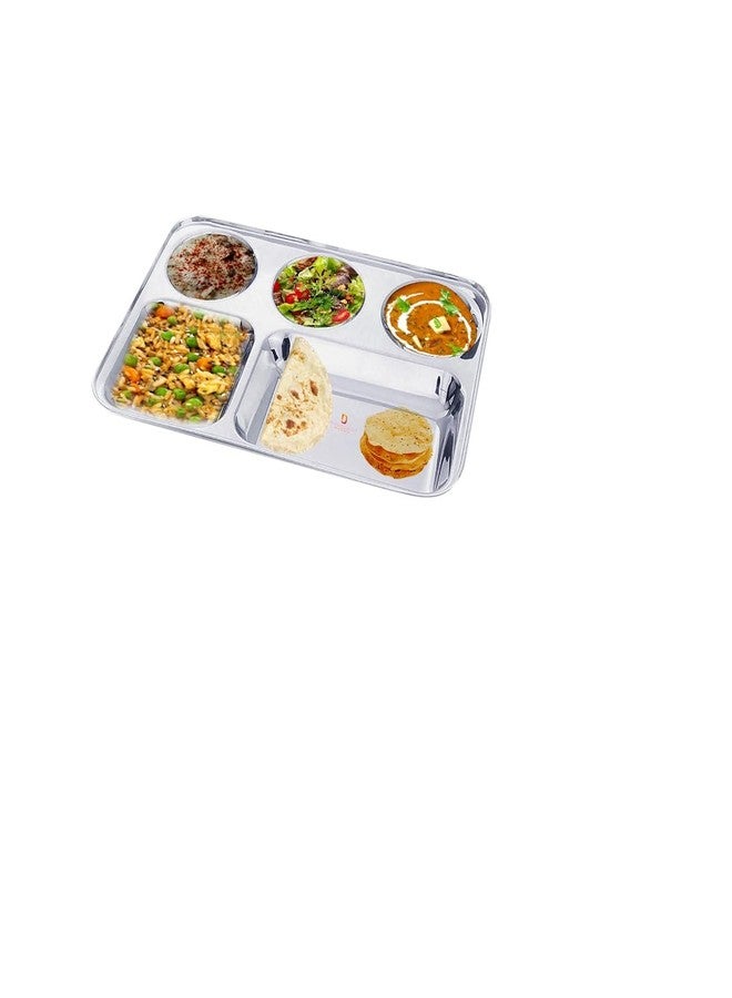 Dharam Paul Traders Extra Deep Cavity and Heavy Weight Stainless Steel Compartment Plate/Dinner Plate/Bhojan Thali- Set of 6 - Image 2