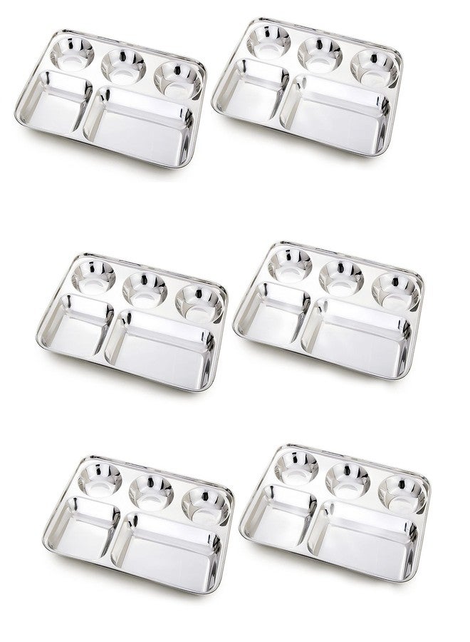 Dharam Paul Traders Extra Deep Cavity and Heavy Weight Stainless Steel Compartment Plate/Dinner Plate/Bhojan Thali- Set of 6 - Image 1