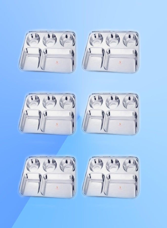 Dharam Paul Traders Extra Deep Cavity and Heavy Weight Stainless Steel Compartment Plate/Dinner Plate/Bhojan Thali- Set of 6 - Image 4
