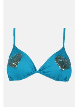 TWINSET Women Embellished Padded Bikini Top, Aquamarine  - Image 1