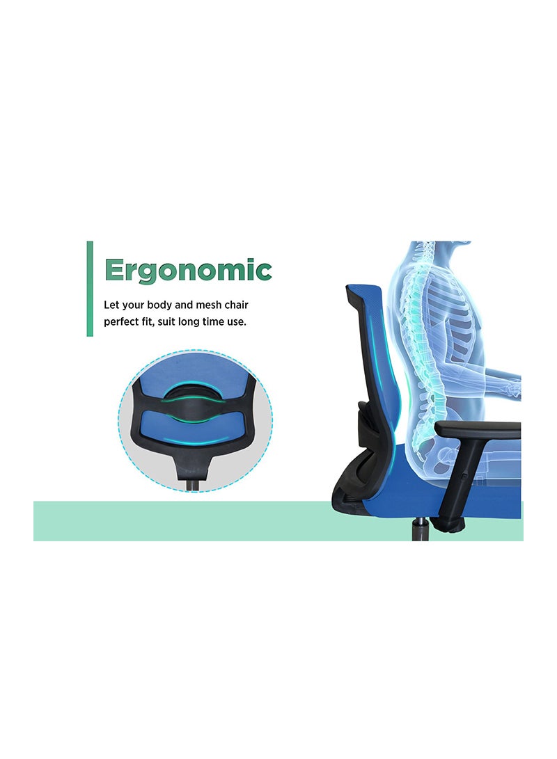 Mahmayi Mahmayi SleekLine T01B Medium Back Ergonomic Mesh Chair Blue  - Image 3