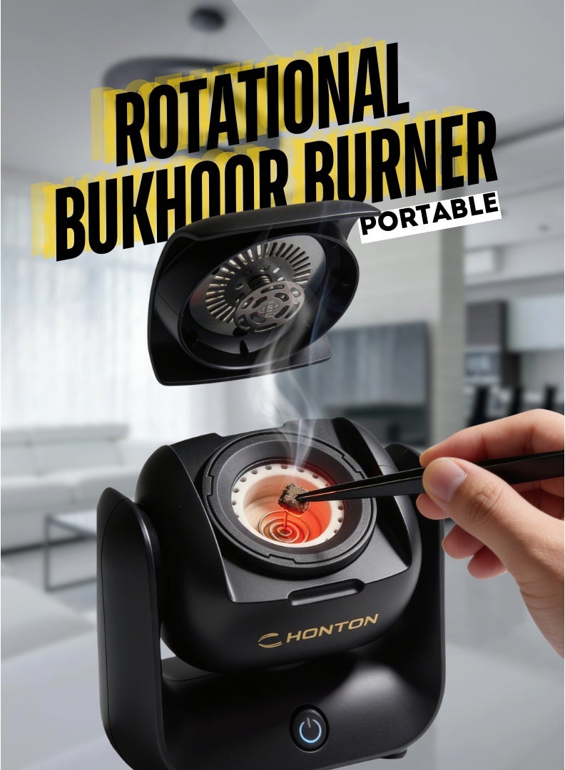HONTON Portable Rotating Bukhoor Burner – Electric Incense Burner with Bukhoor Accessory Kit, Fast Aroma Diffusion & Safe Touch Design - Image 1