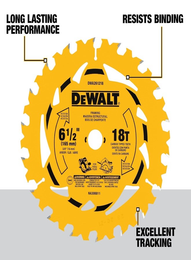 DEWALT 6-1/2 in. 18T Circular Saw Blade (DWA261218) - Image 2