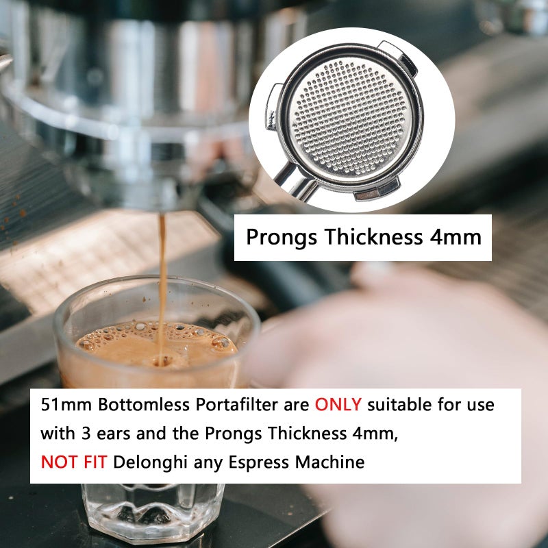 DFD 51mm Bottomless Portafilter Compatible with Gevi Espresso Machine, 51mm Portafilter 3 Ears with Prongs Thickness 4mm Fits for Yabano Included Portafilter Filter Basket Espresso Accessories, slive - Image 2