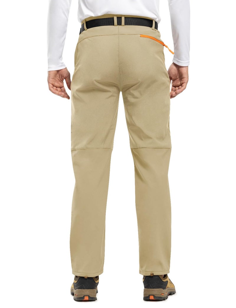 TBMPOY Men's Snow Ski Hiking Pants Waterproof Fleece Lined Pants Outdoor Mountain Softshell with Belt 02 Thick Light Khaki XL - Image 4